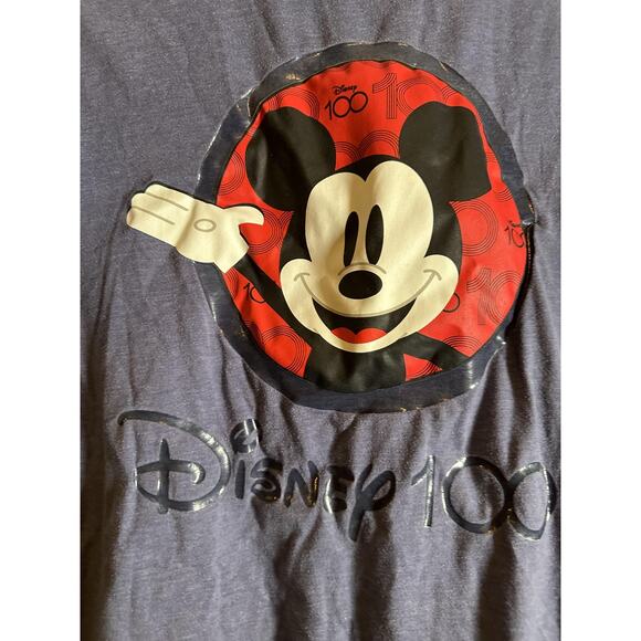 Disney 100 Shirt Mens Medium blue Mickey Mouse Graphic Tee Anniversary Logo - Picture 2 of 5